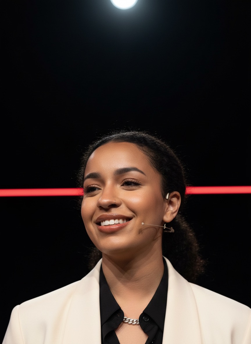 Milly Hoummadi speaking on stage